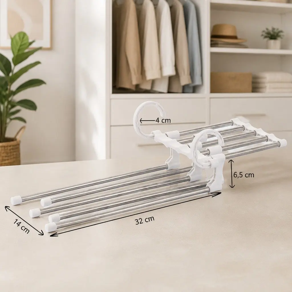 Pants Hangers Stainless Steel Adjustable 5-in-1 Non-Slip Space Saving 6 Piece