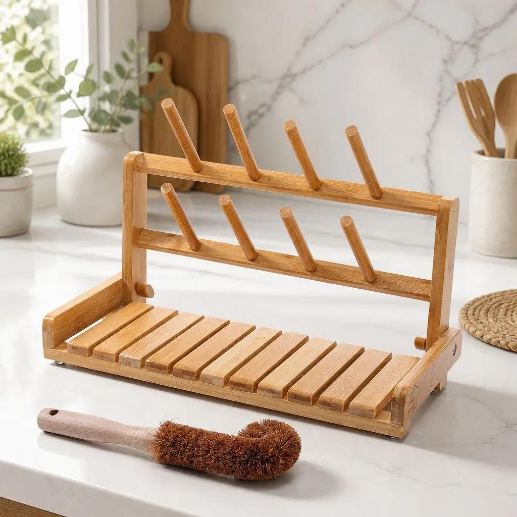 Bamboo Baby Bottle Drying Rack Storage Organizer Portable Compact for Kitchen Counter