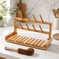 Portable Bamboo Baby Bottle Drying Rack Storage Organizer for Kitchen Counter