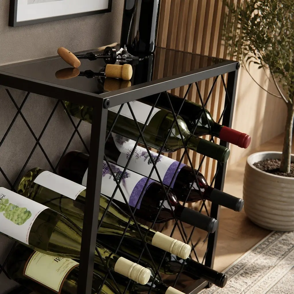 Metal Wine Rack Freestanding Steel 25 Bottle Capacity Matte Black