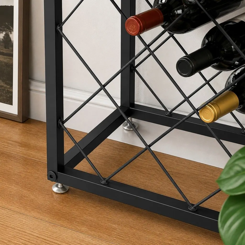 Metal Wine Rack Freestanding Steel 25 Bottle Capacity Matte Black