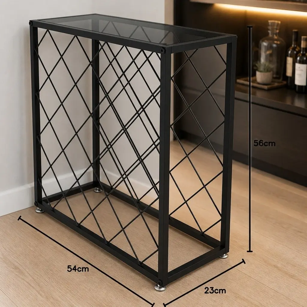 Metal Wine Rack Freestanding Steel 25 Bottle Capacity Matte Black