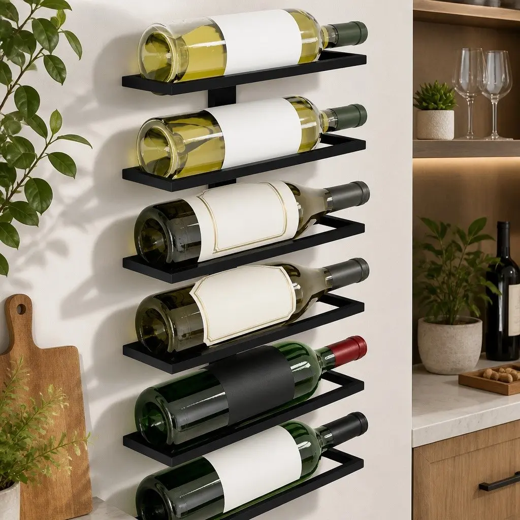 Metal Wall Mounted Wine Rack Holder 10 Bottle Storage Display Matte Black