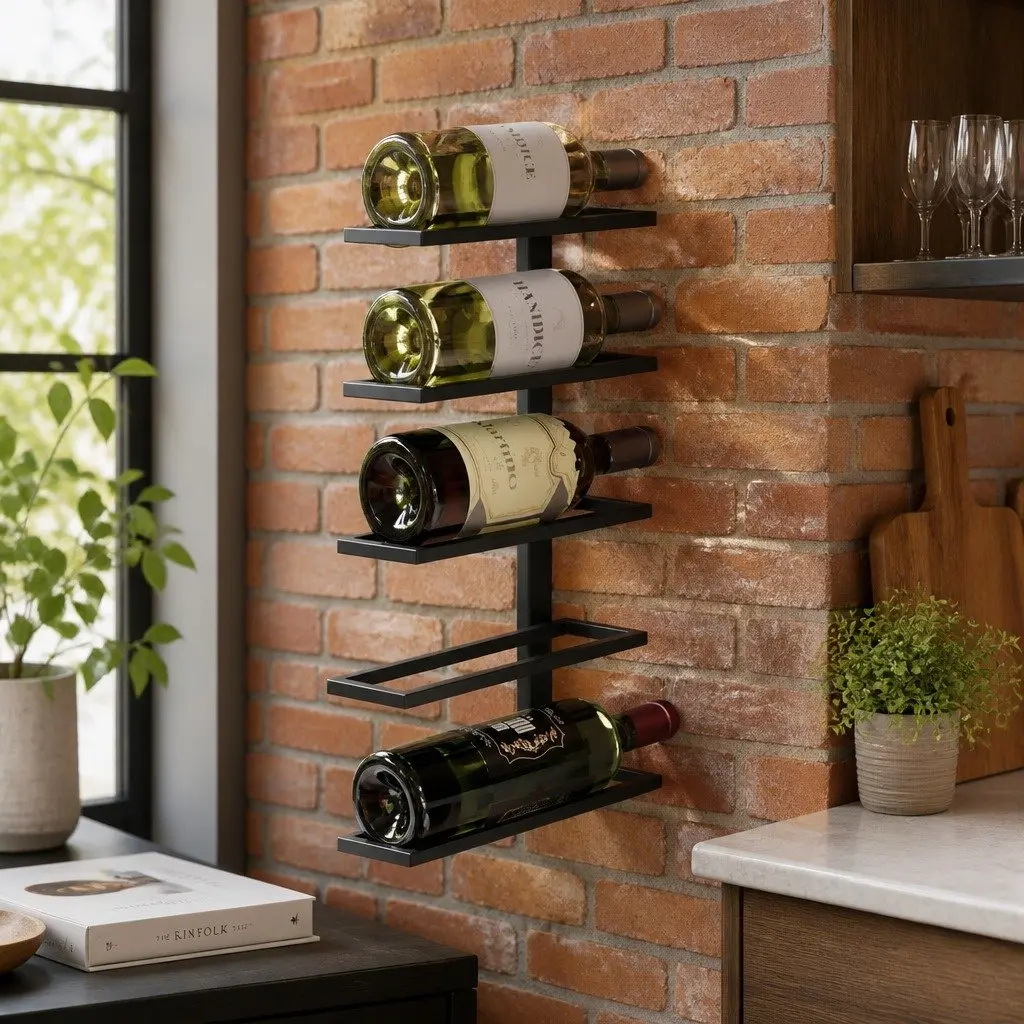 Metal Wall Mounted Wine Rack Holder 10 Bottle Storage Display Matte Black