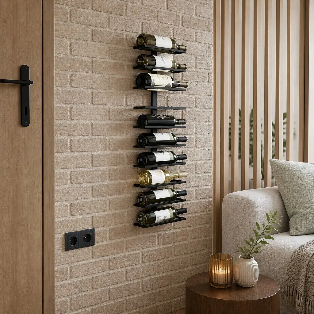 Metal Wall Mounted Wine Rack Holder 10 Bottle Storage Display Matte Black
