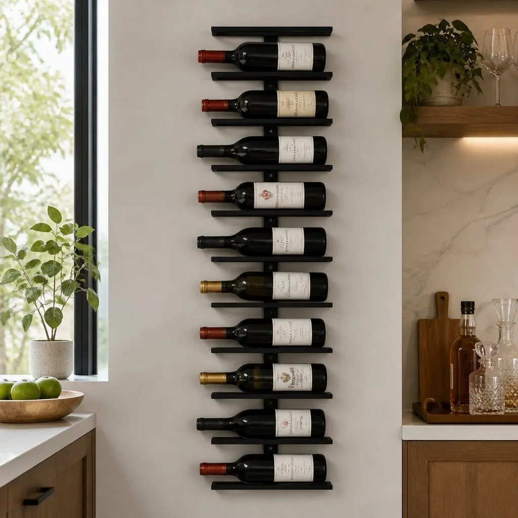 Metal Wall Mounted Wine Rack Holder 10 Bottle Storage Display Matte Black