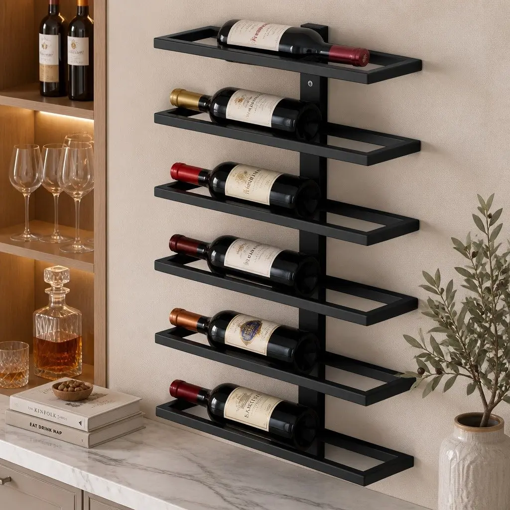 Metal Wall Mounted Wine Rack Holder 10 Bottle Storage Display Matte Black