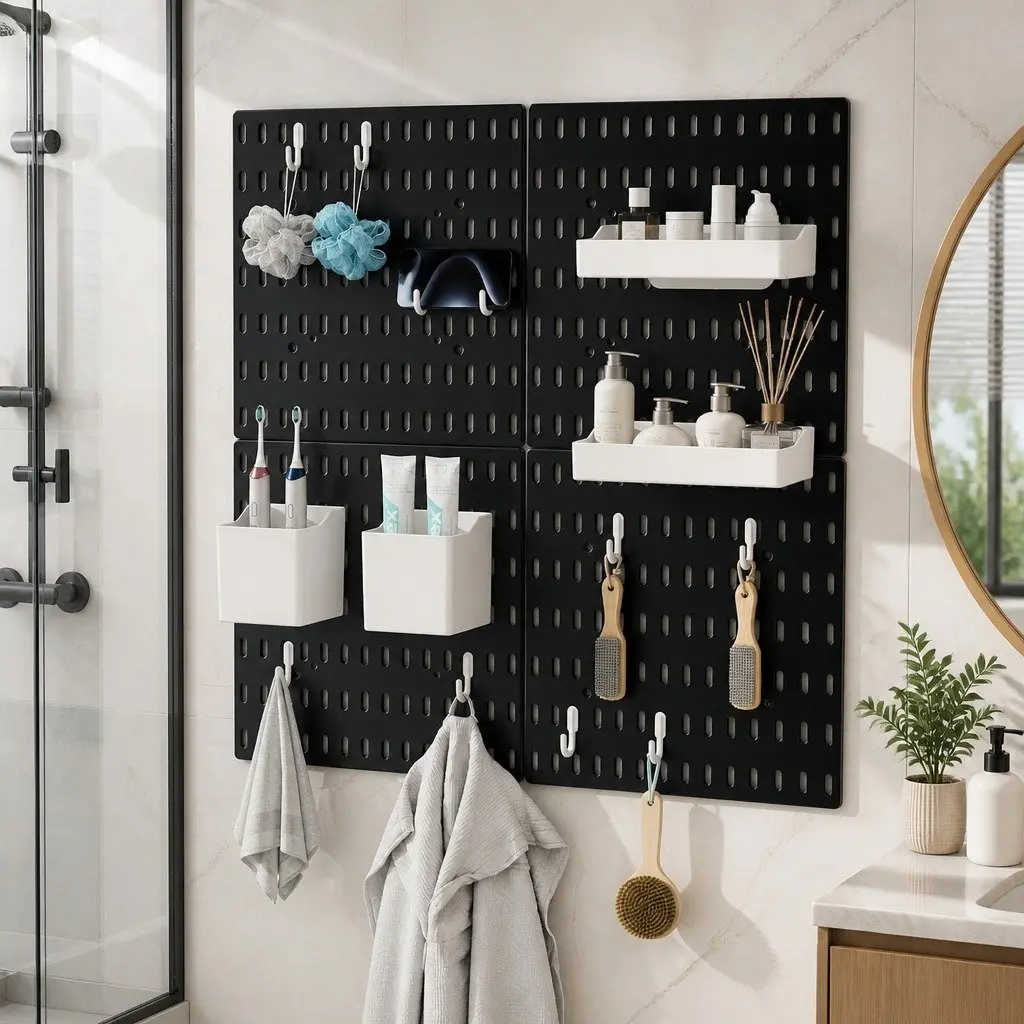 Pegboard Wall Organiser Kit Modular Storage Set 4 Panels 18 Accessories 30x30cm White