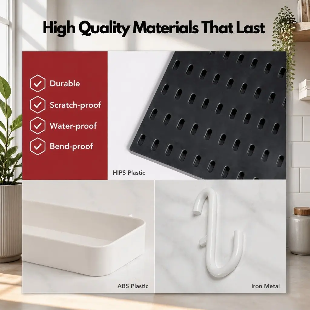 Pegboard Wall Organiser Kit Modular Storage Set 4 Panels 18 Accessories 30x30cm White