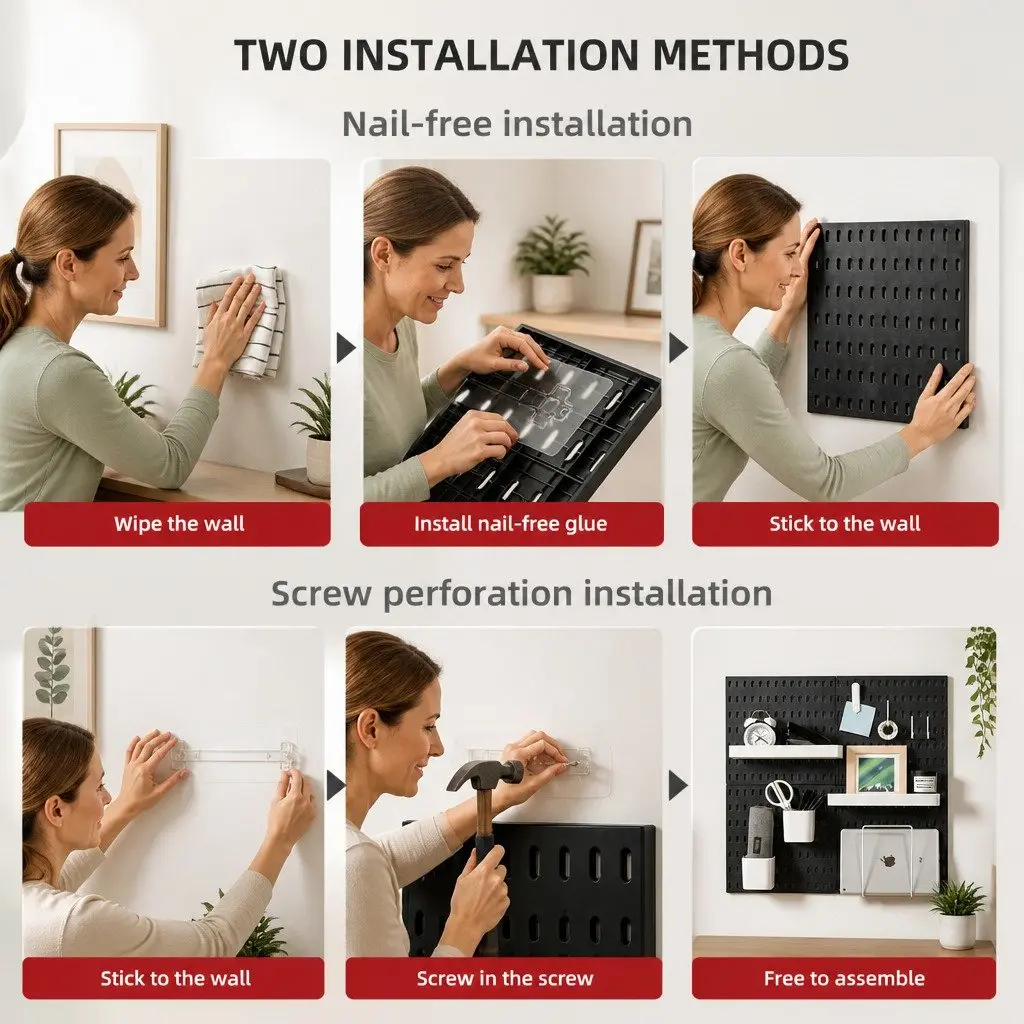 Pegboard Wall Organiser Kit Modular Storage Set 4 Panels 18 Accessories 30x30cm White