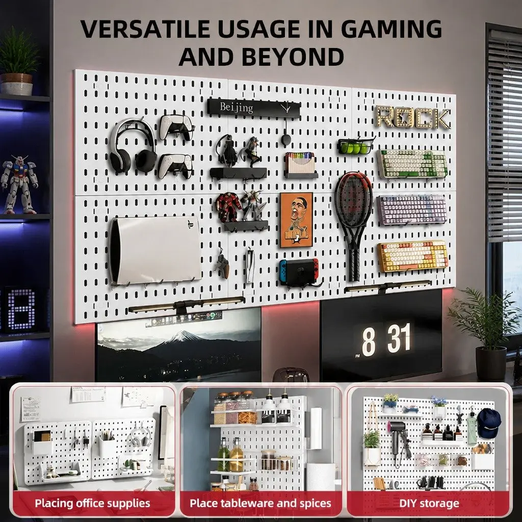 Pegboard Combination Kit Modular Wall Organiser 4 Pegboards 18 Accessories ABS Plastic 30cm Square
