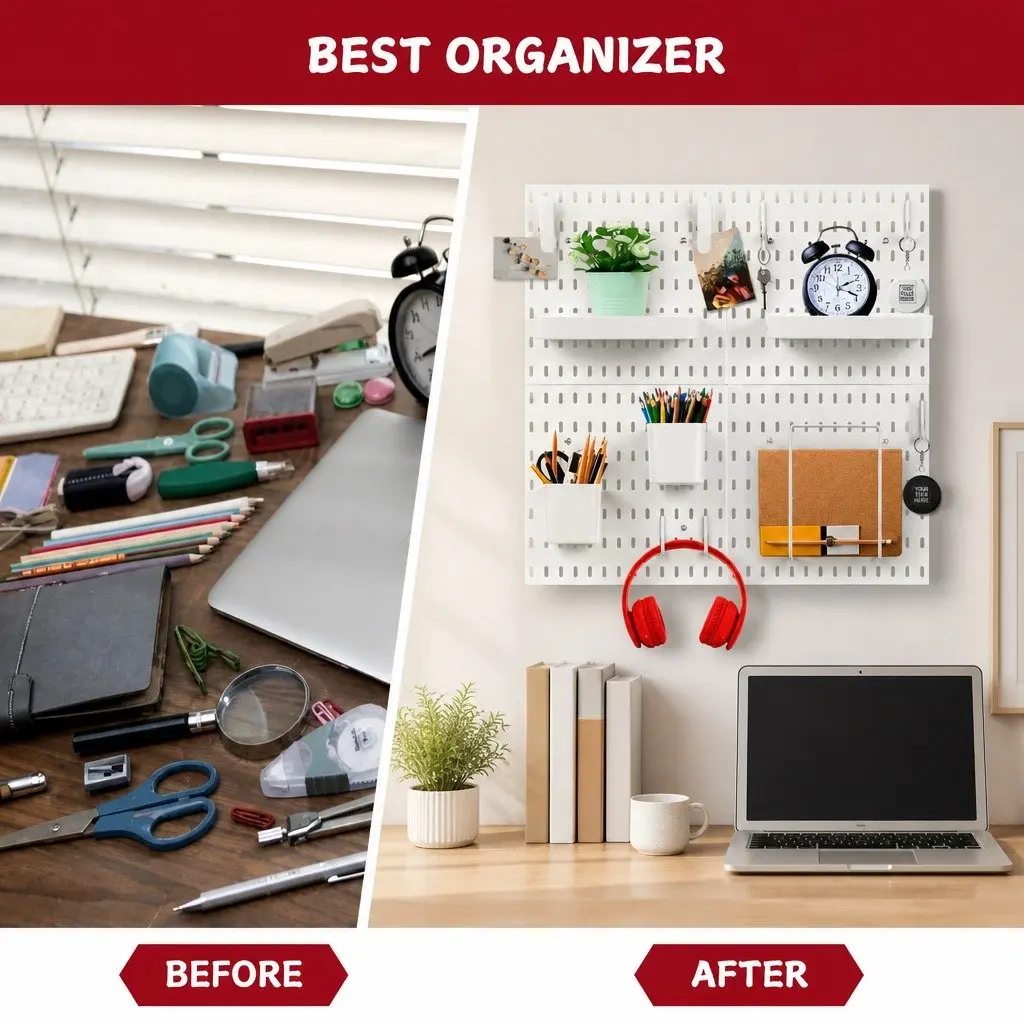 Pegboard Combination Kit Modular Wall Organiser 4 Pegboards 18 Accessories ABS Plastic 30cm Square