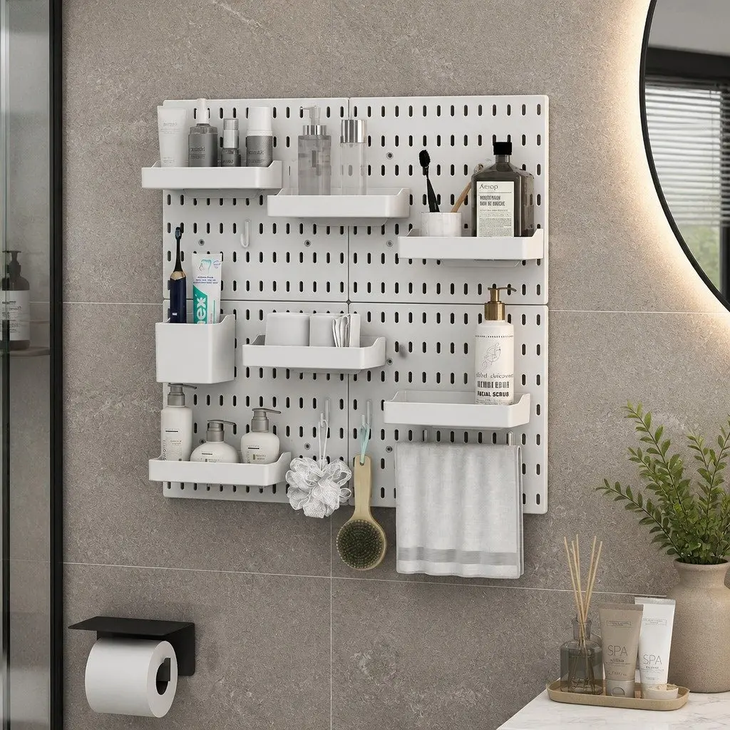 Pegboard Combination Kit Modular Wall Organiser 4 Pegboards 18 Accessories ABS Plastic 30cm Square