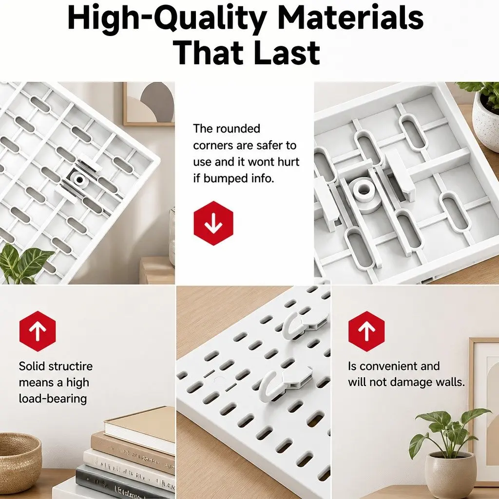 Pegboard Combination Kit Modular Wall Organiser 4 Pegboards 18 Accessories ABS Plastic 30cm Square