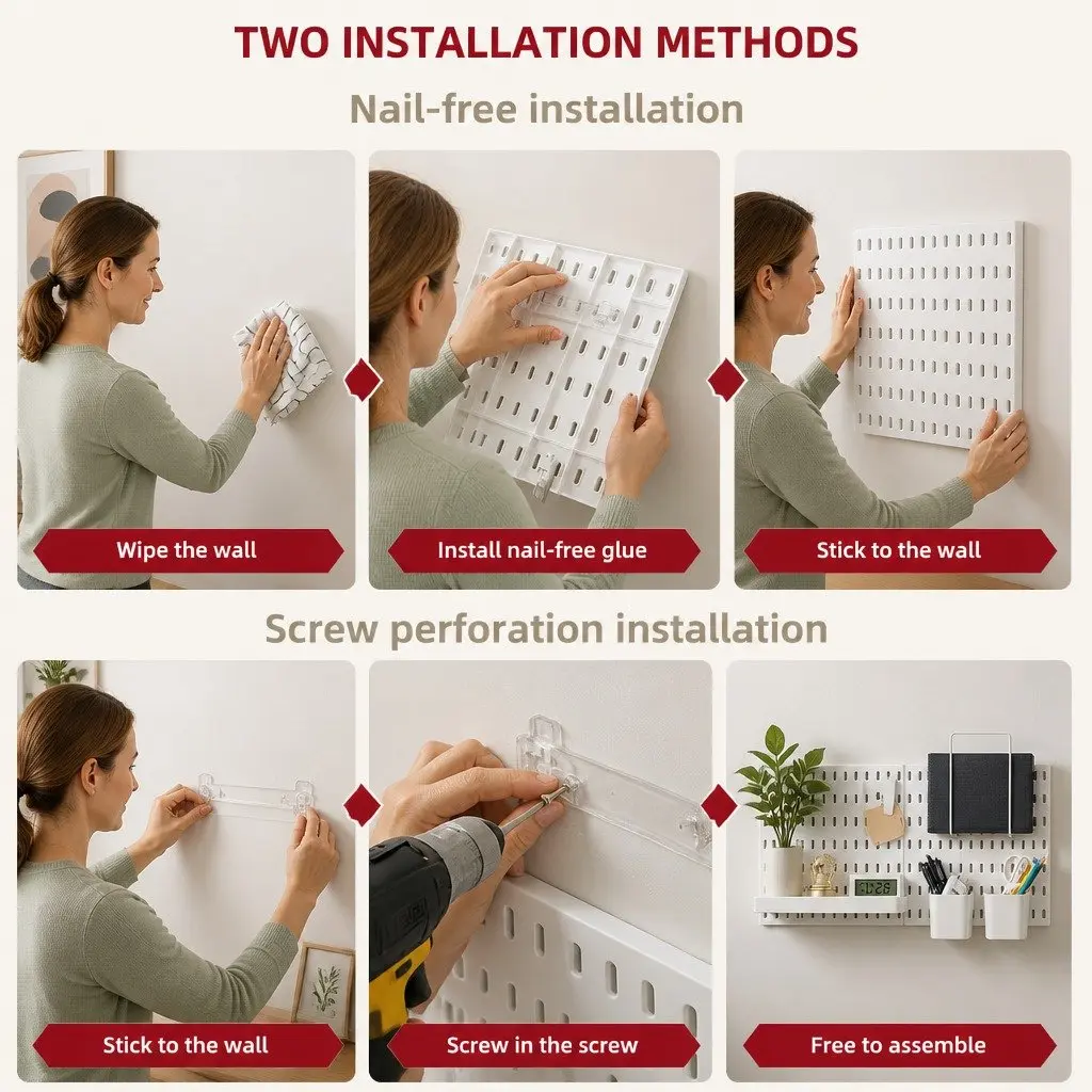Pegboard Combination Kit Modular Wall Organiser 4 Pegboards 18 Accessories ABS Plastic 30cm Square