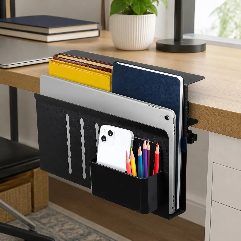 Under Desk Laptop Holder Carbon Steel 30 x 20 x 5 cm Black
