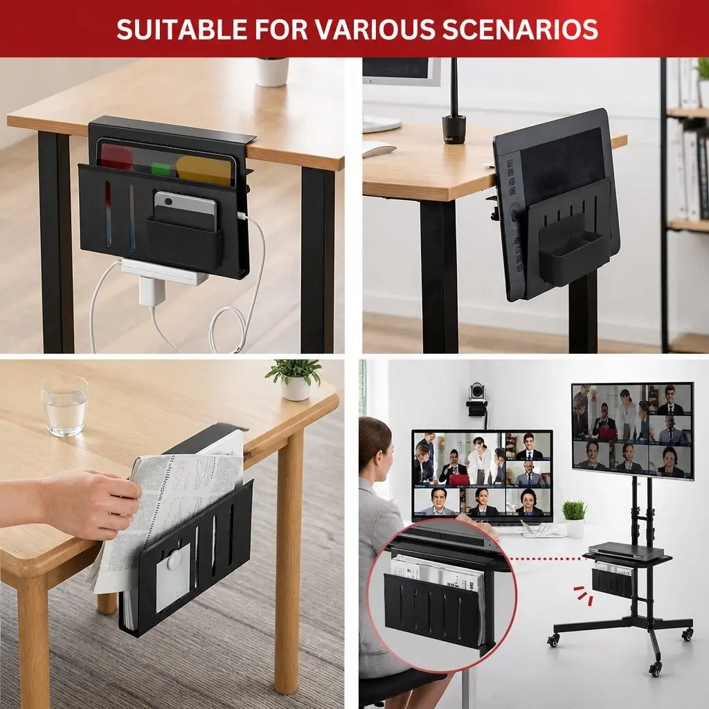 Under Desk Laptop Holder Carbon Steel 30 x 20 x 5 cm Black