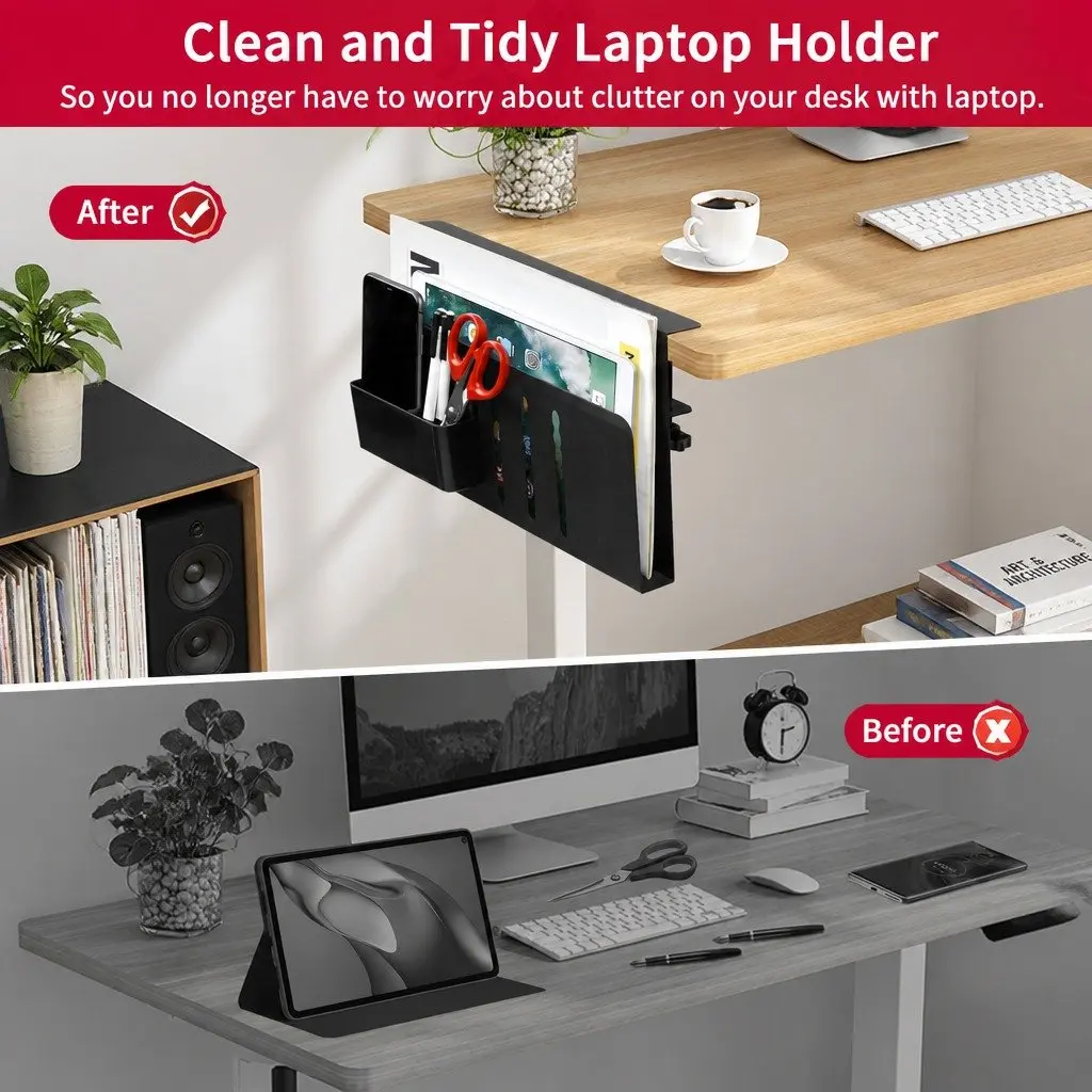 Under Desk Laptop Holder Carbon Steel 30 x 20 x 5 cm Black