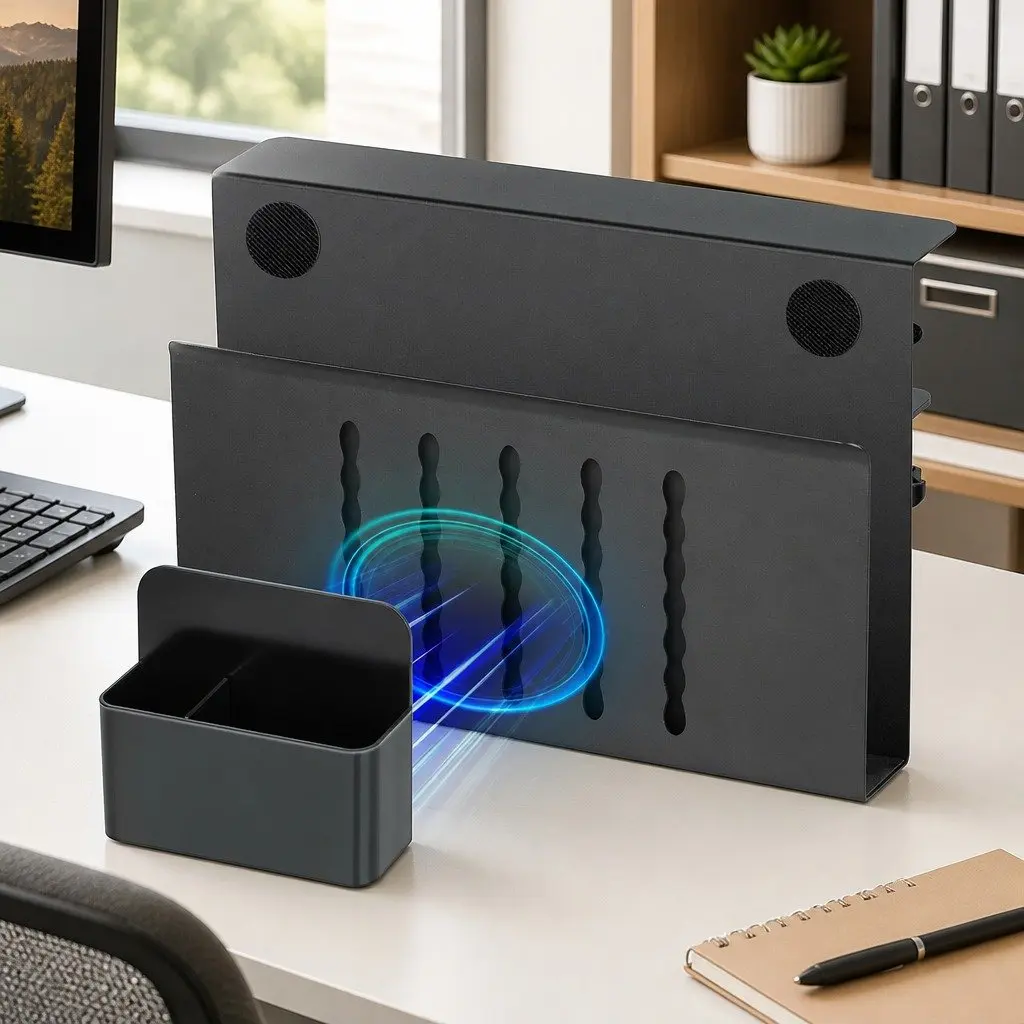 Under Desk Laptop Holder Carbon Steel 30 x 20 x 5 cm Black