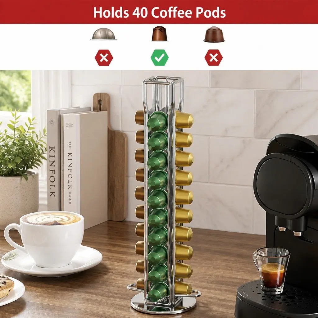 Coffee Pods Holder Carousel Storage Organiser Iron 37.5cm Chrome Plated