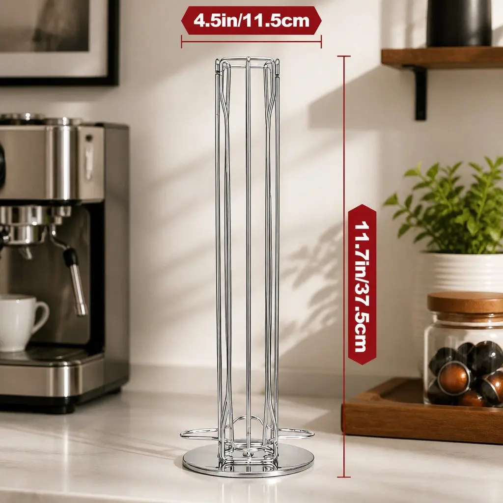 Coffee Pods Holder Carousel Storage Organiser Iron 37.5cm Chrome Plated