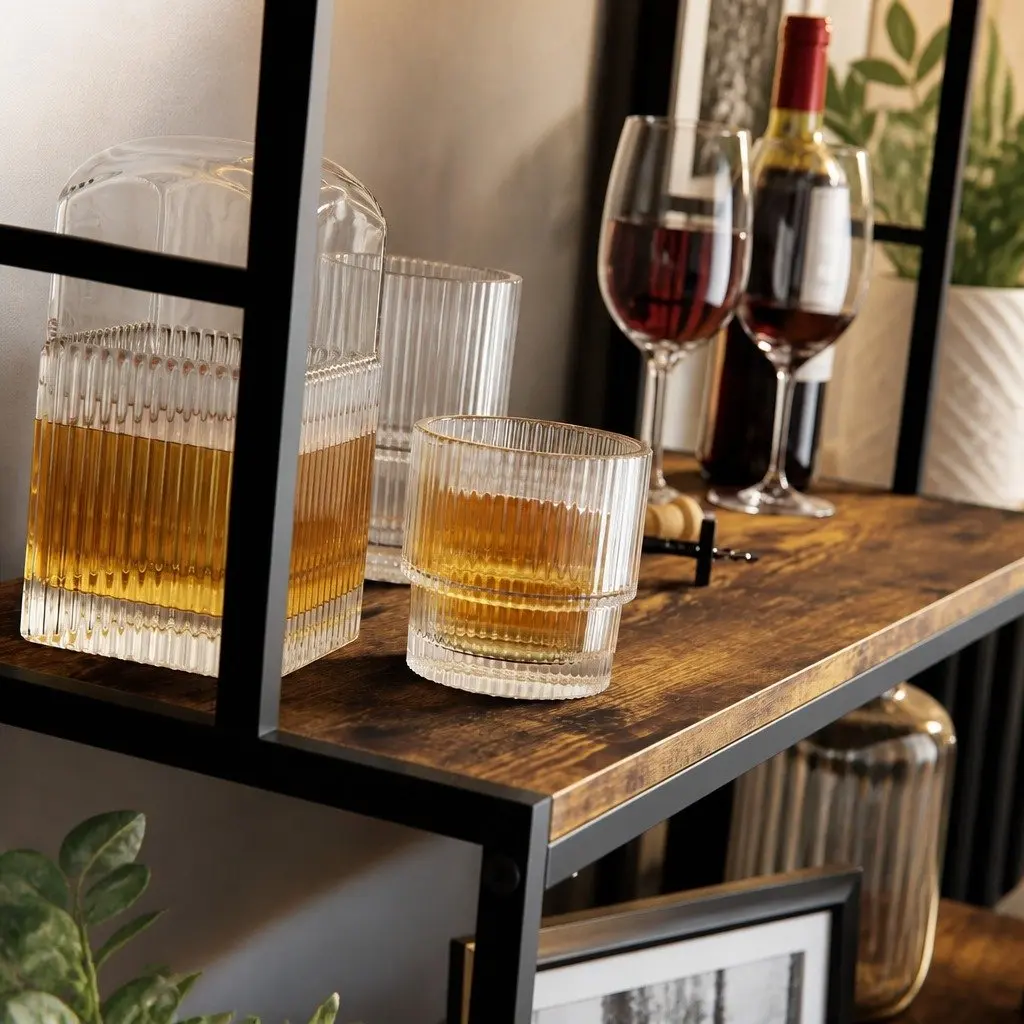 Wine Rack Freestanding Metal Frame Wooden Countertop 20 Bottle Storage Kitchen Bar