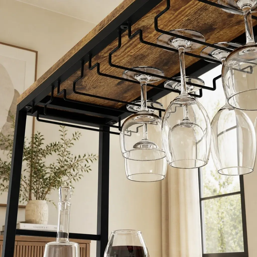 Wine Rack Freestanding Metal Frame Wooden Countertop 20 Bottle Storage Kitchen Bar