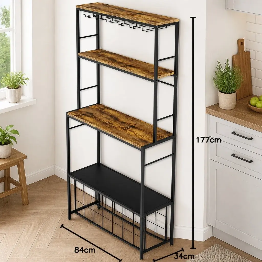 Wine Rack Freestanding Metal Frame Wooden Countertop 20 Bottle Storage Kitchen Bar