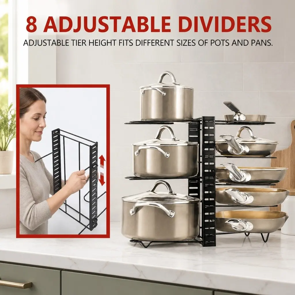 8-Tier Pan Rack for Kitchen Organization