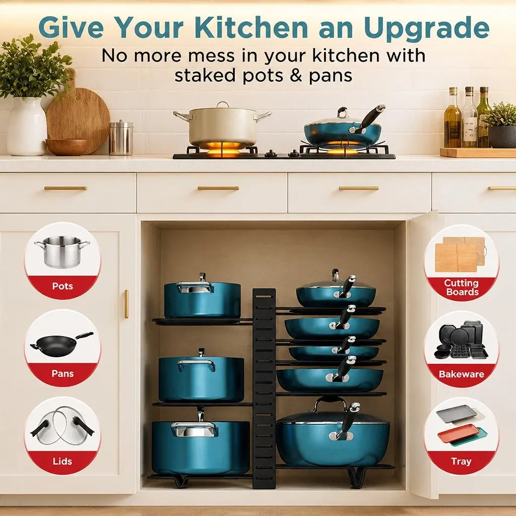 8-Tier Pan Rack for Kitchen Organization