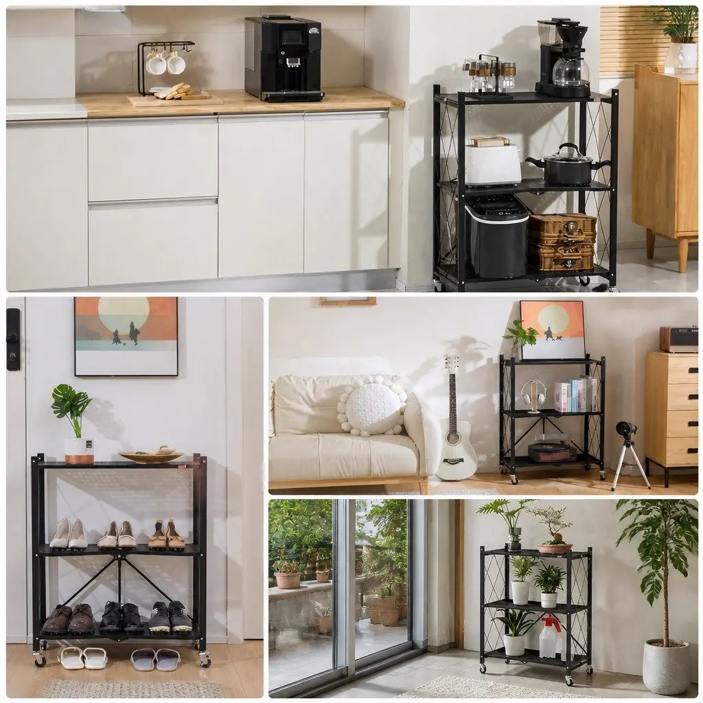 5-Tier Foldable Storage Shelf Metal Black