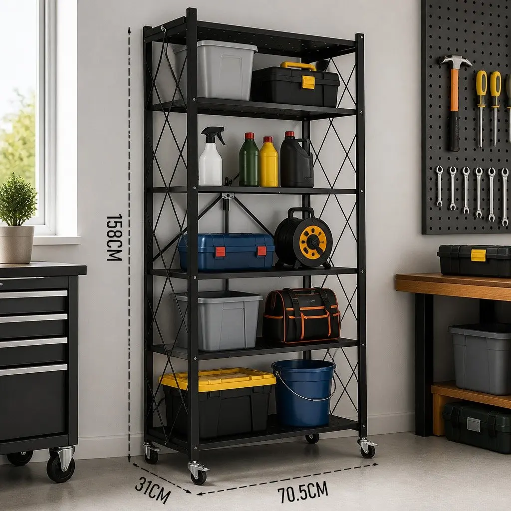 5-Tier Foldable Storage Shelf Metal Black