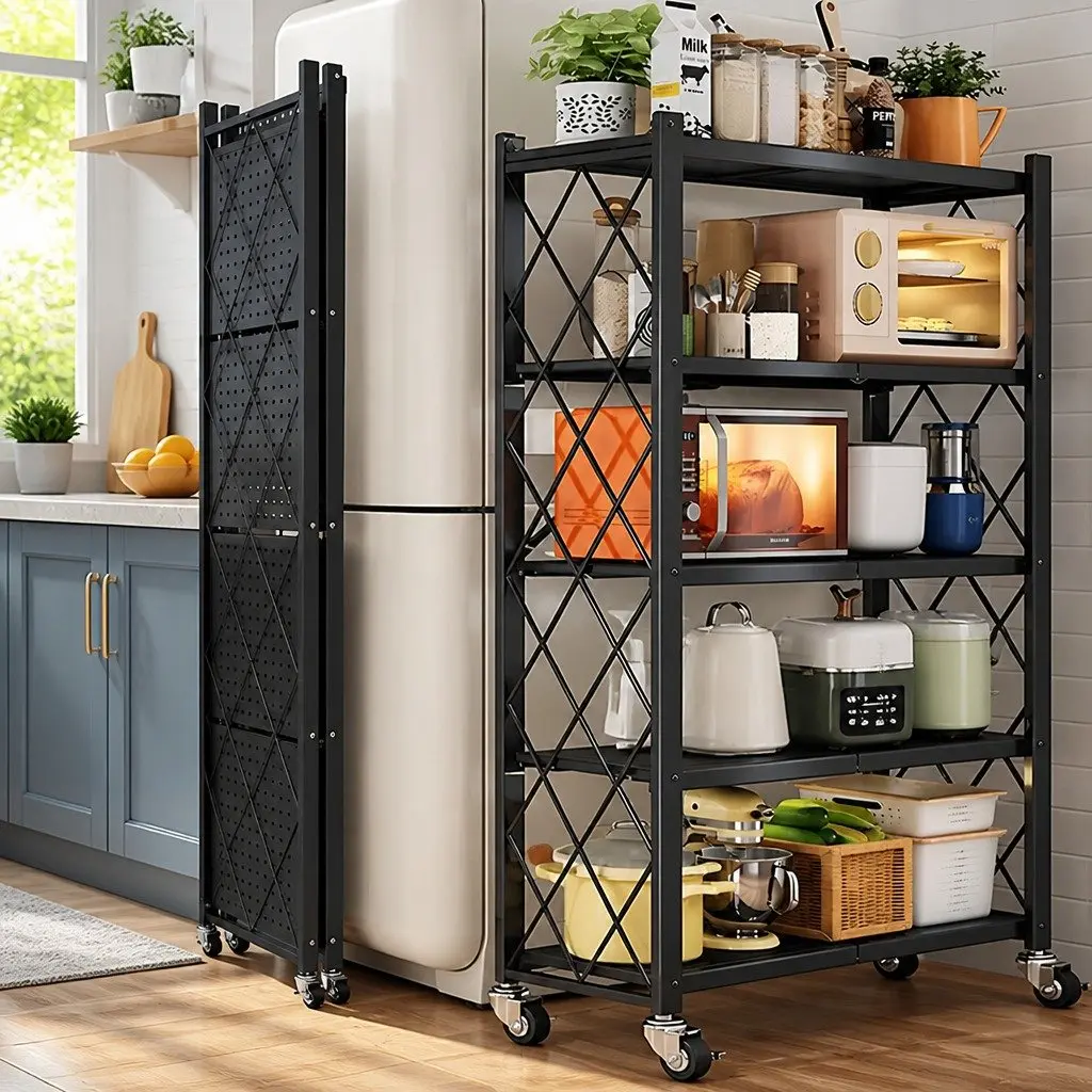 5-Tier Foldable Storage Shelf Metal Black