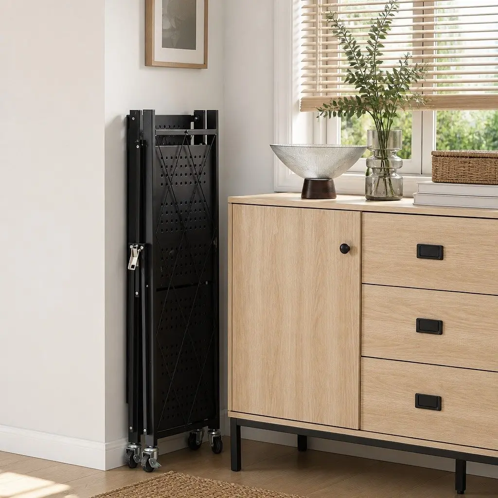 5-Tier Foldable Storage Shelf Metal Black