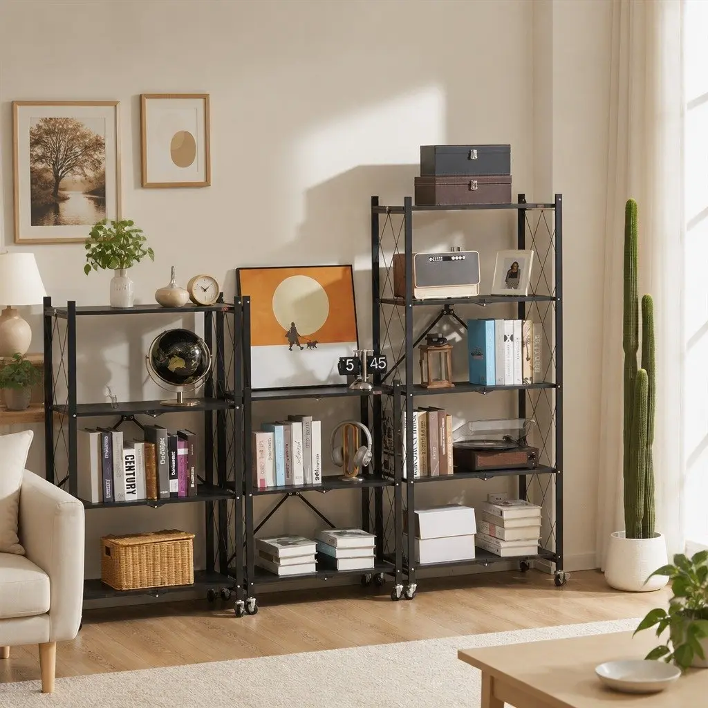5-Tier Foldable Storage Shelf Metal Black
