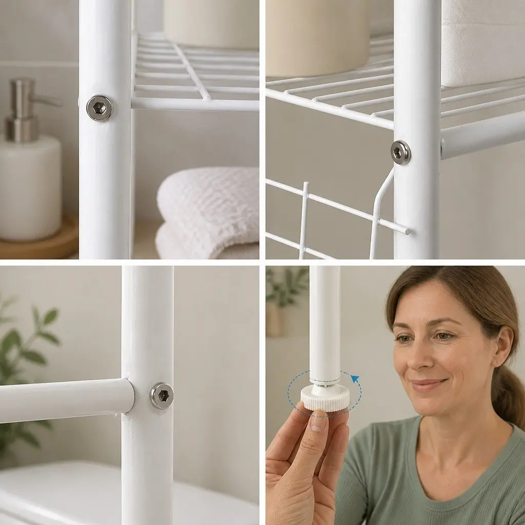 Over The Toilet Storage Rack Steel 3-Tier Organizer with Hooks and Paper Holder 23 x 155 x 47 cm