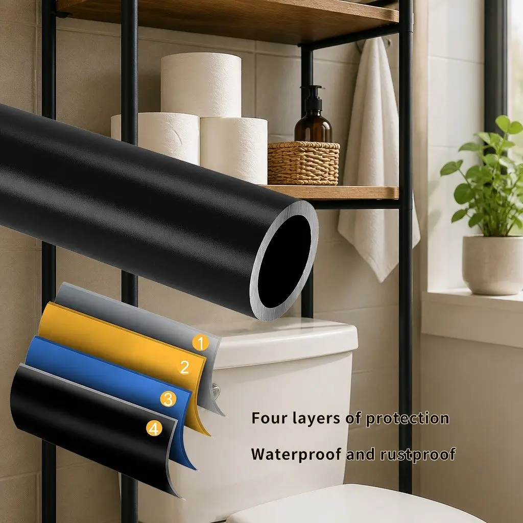 Over The Toilet Storage Rack Steel 3-Tier Organizer with Hooks and Paper Holder 23 x 155 x 47 cm