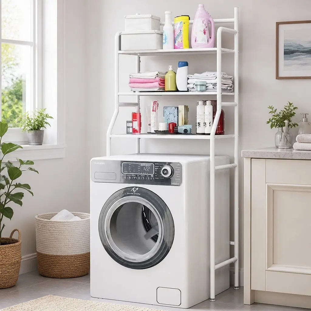 3-Tier Over Washing Machine Storage Rack Steel 25 x 163 x 68 cm White