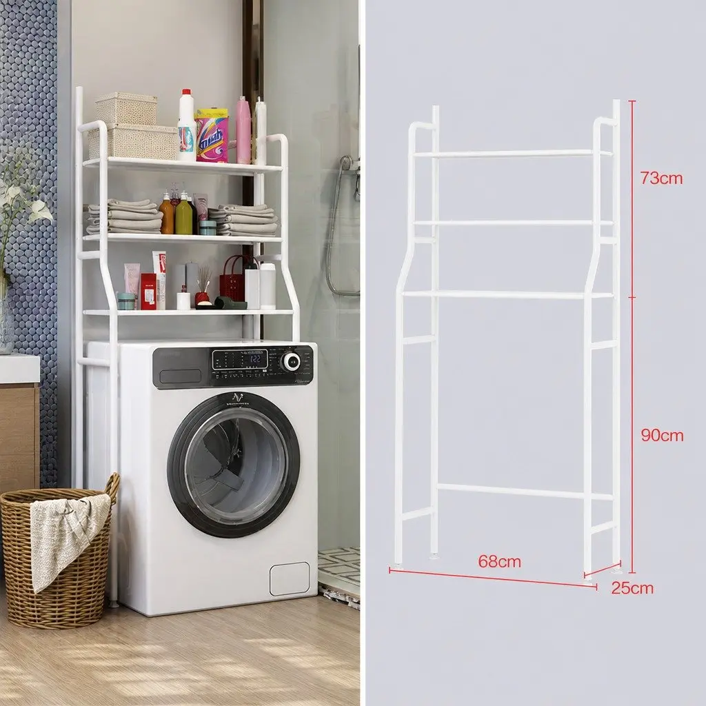 3-Tier Over Washing Machine Storage Rack Steel 25 x 163 x 68 cm White