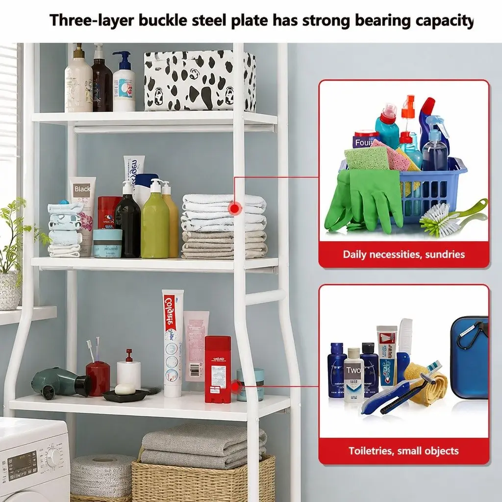 3-Tier Over Washing Machine Storage Rack Steel 25 x 163 x 68 cm White