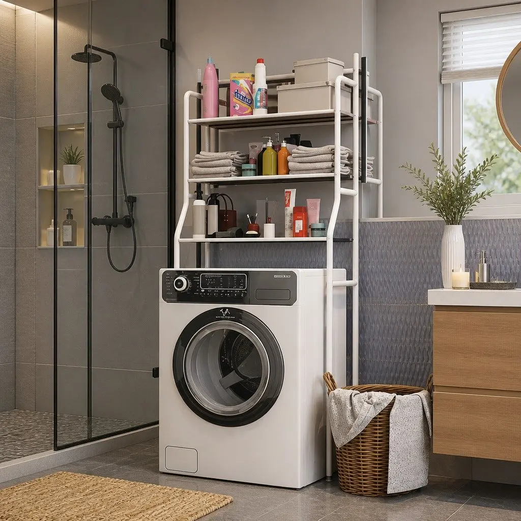 3-Tier Over Washing Machine Storage Rack Steel 25 x 163 x 68 cm White