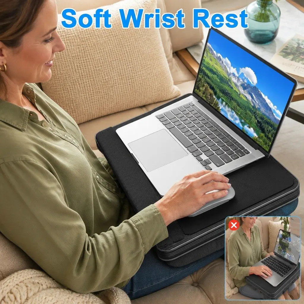 Portable Lap Desk Oversized with Cushion Mouse Pad Tablet Phone Holder Fits 17