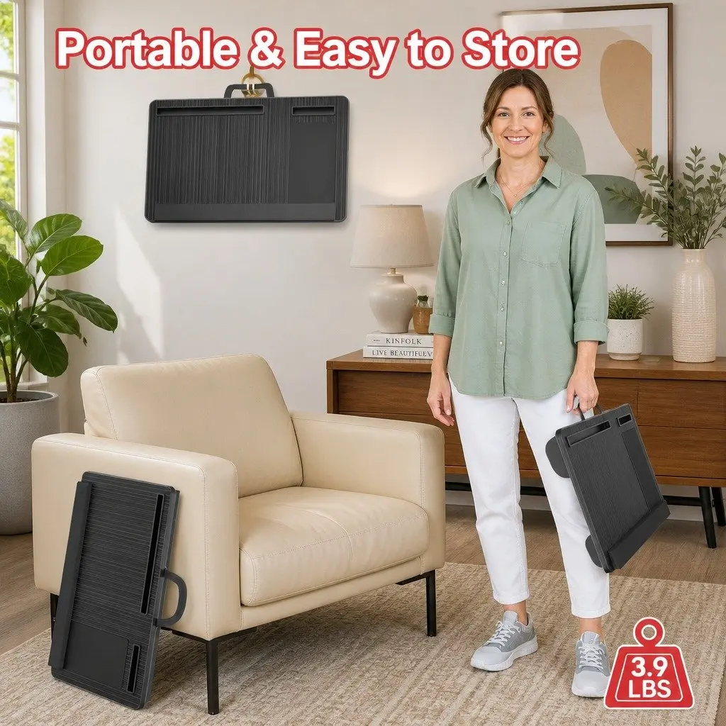 Portable Lap Desk Oversized with Cushion Mouse Pad Tablet Phone Holder Fits 17