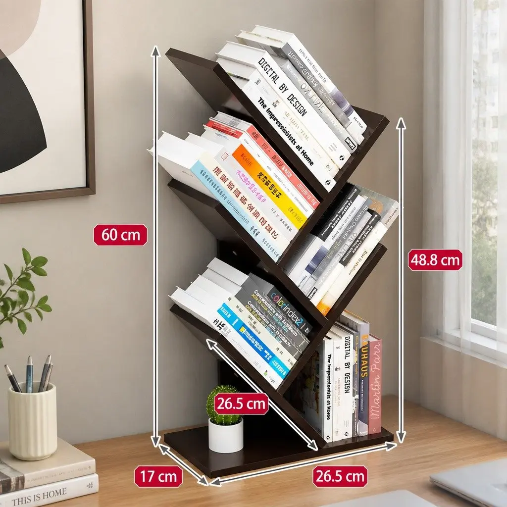 5-Tier Tree Bookshelf Storage Rack High-Density Engineered Wood 17 x 60 x 27 cm White
