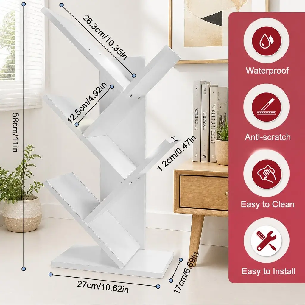 5-Tier Tree Bookshelf Storage Rack Vertical Display Stand Home Office Bedroom
