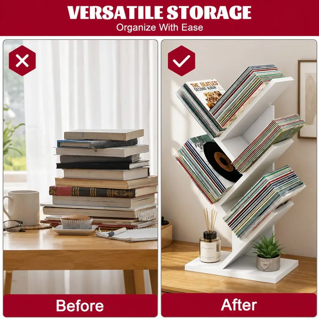 5-Tier Tree Bookshelf Storage Rack Vertical Display Stand Home Office Bedroom