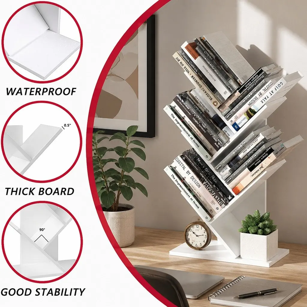 5-Tier Tree Bookshelf Storage Rack Vertical Display Stand Home Office Bedroom