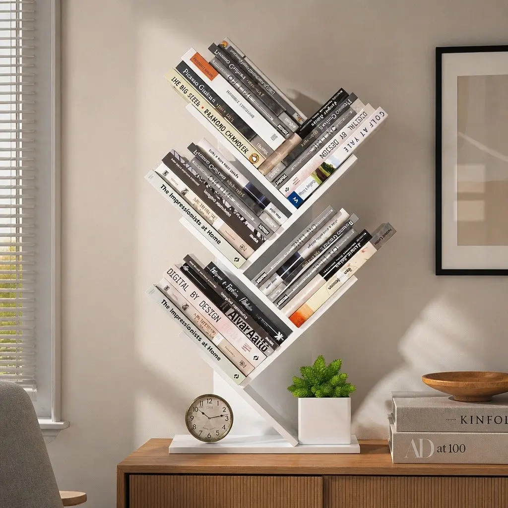 5-Tier Tree Bookshelf Storage Rack Vertical Display Stand Home Office Bedroom