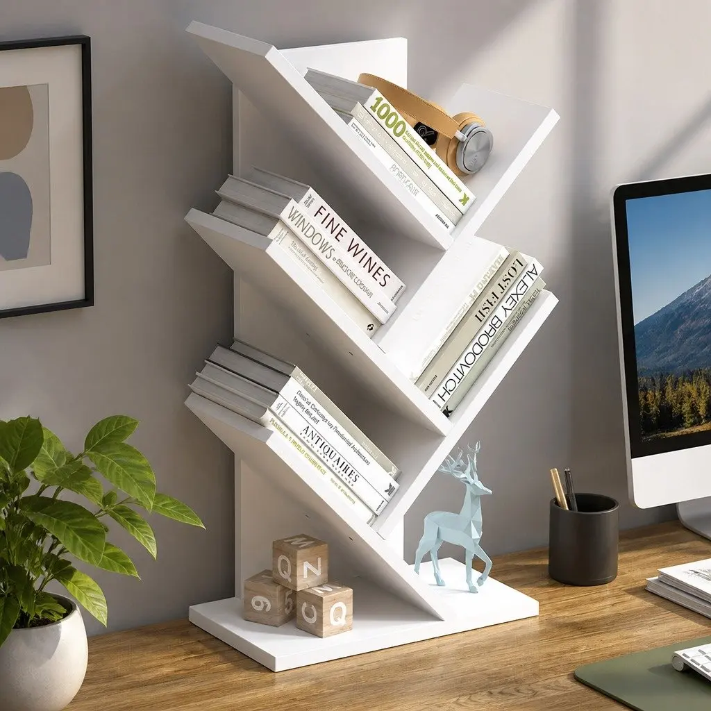 5-Tier Tree Bookshelf Storage Rack Vertical Display Stand Home Office Bedroom