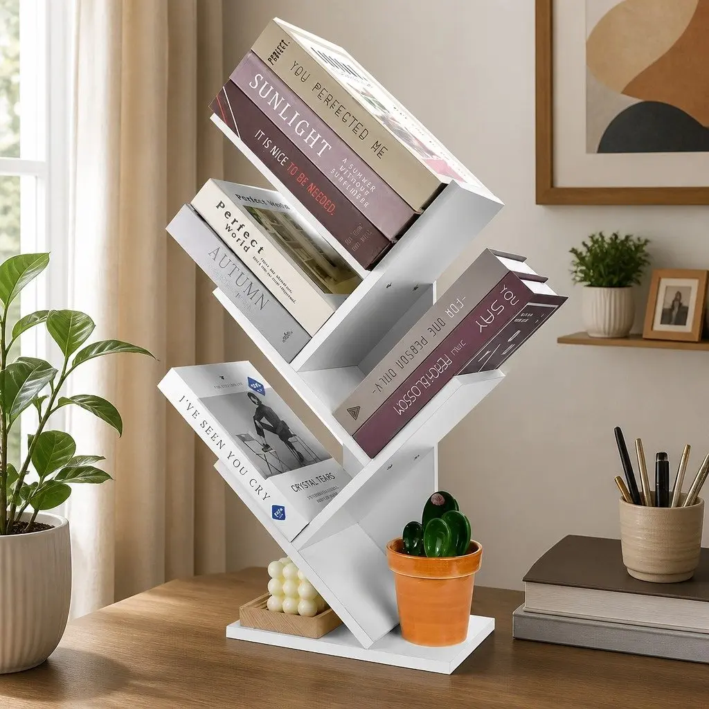 5-Tier Tree Bookshelf Storage Rack Vertical Display Stand Home Office Bedroom